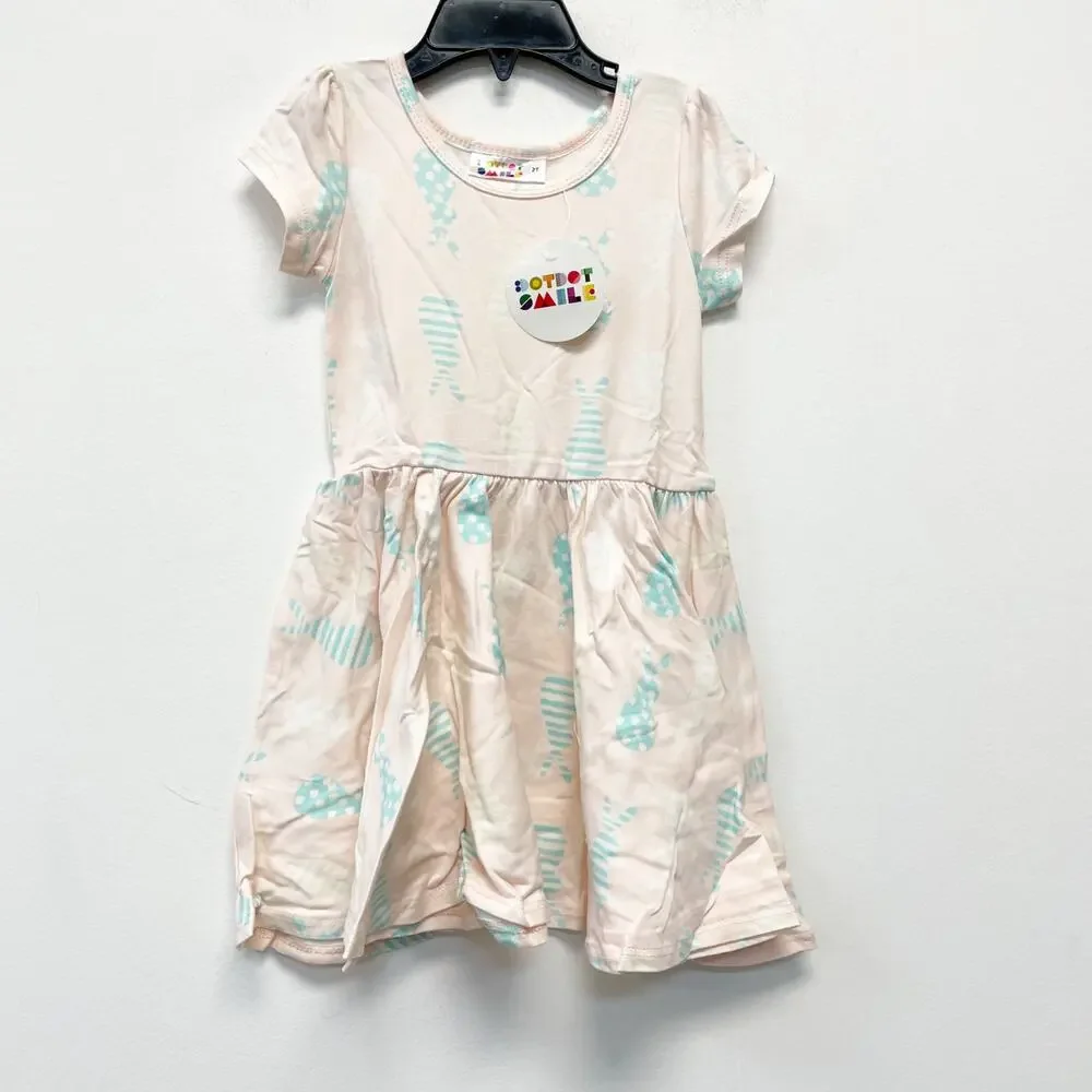 Dot Dot Smile Girls Light Pink Easter Print Cap Short‎ Sleeve Dress Size 2T